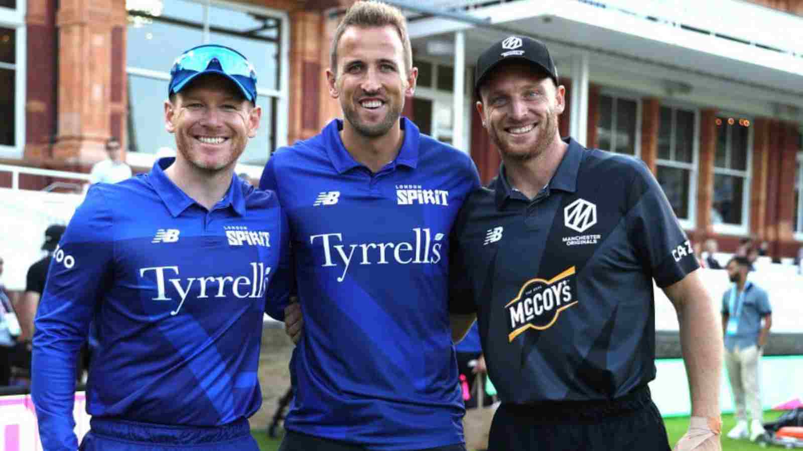 Watch: Star footballer Harry Kane poses with Jos Buttler and Eoin Morgan on Hundred’s match at Lord’s; takes up six-hitting challenge