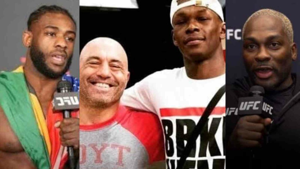 Aljamain Sterling, Joe Rogan, Israel Adesanya and Derek Brunson 