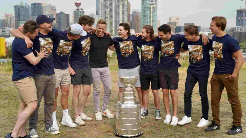 Logan O'Connor celebrates Stanley Cup with friends