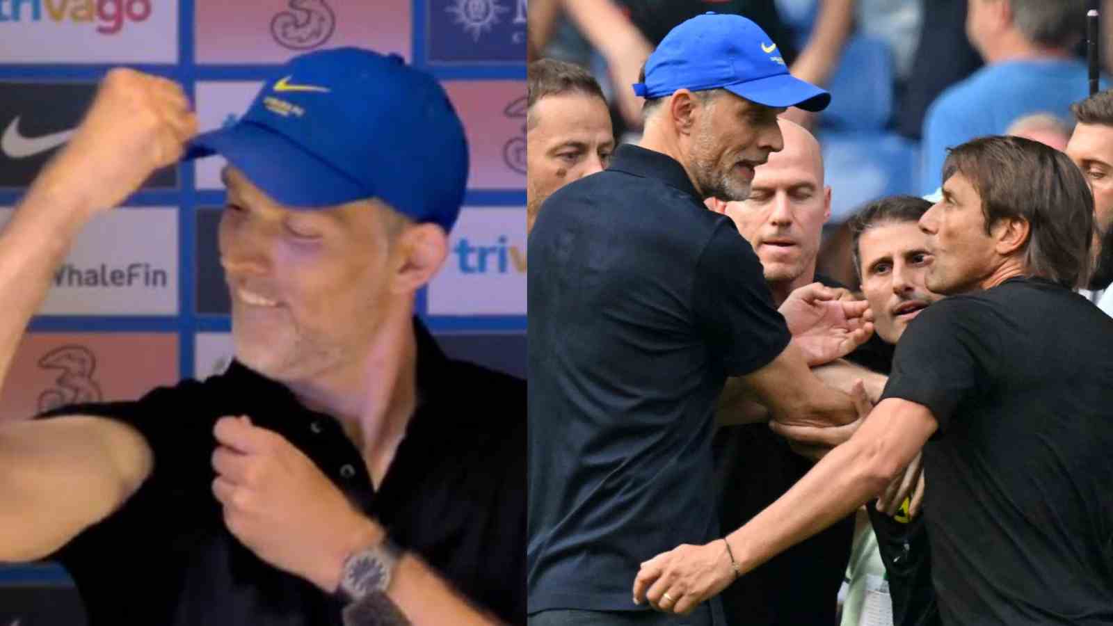 WATCH: Chelsea boss Thomas Tuchel flexes his biceps after heated altercation with Tottenham manager Antonio Conte