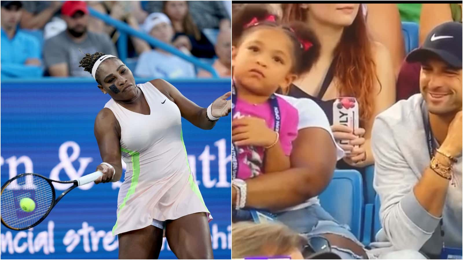 WATCH: Serena Williams’ daughter Olympia and ‘Best Friend’ Grigor Dimitrov bond during the American’s clash with Emma Raducanu in Cincinnati