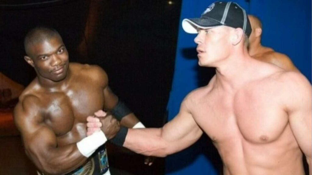 John Cena and Shelton Benjamin at backstage