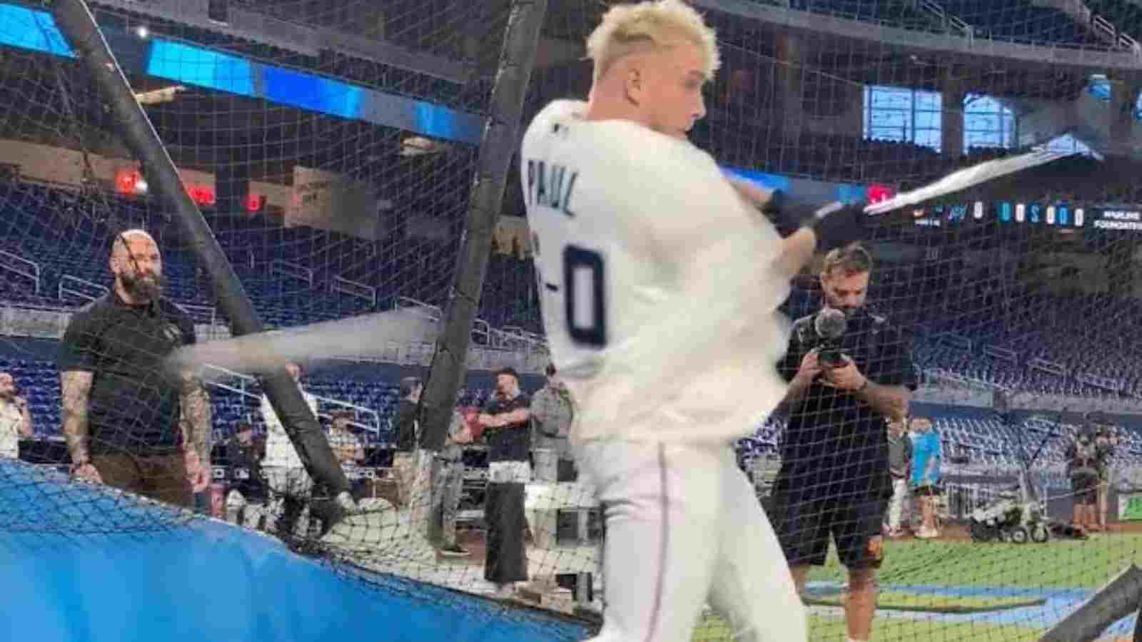 “Stick to MMA bud”- Twitter reacts to Jake Paul’s poignant swing at Marlins batting practice