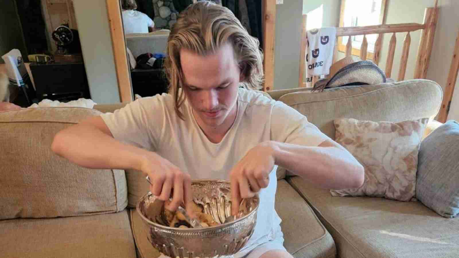 “French toast, yes please” – Avalanche defenceman Bowen Byram enjoys breakfast out of Stanley Cup