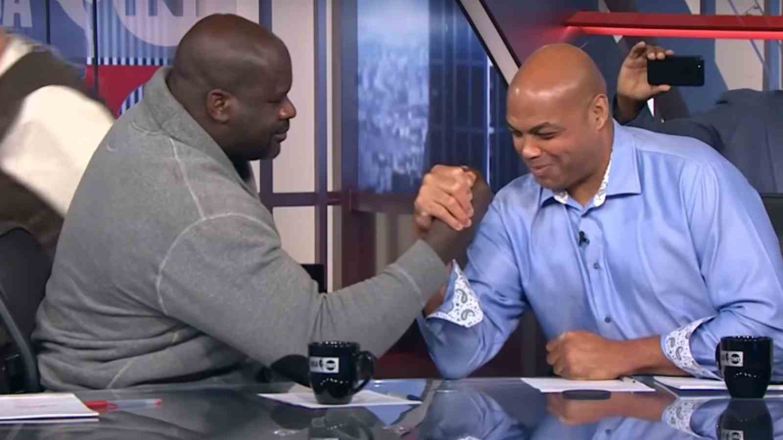 Shaquille O'Neal and Charles Barkley at the TNT studio