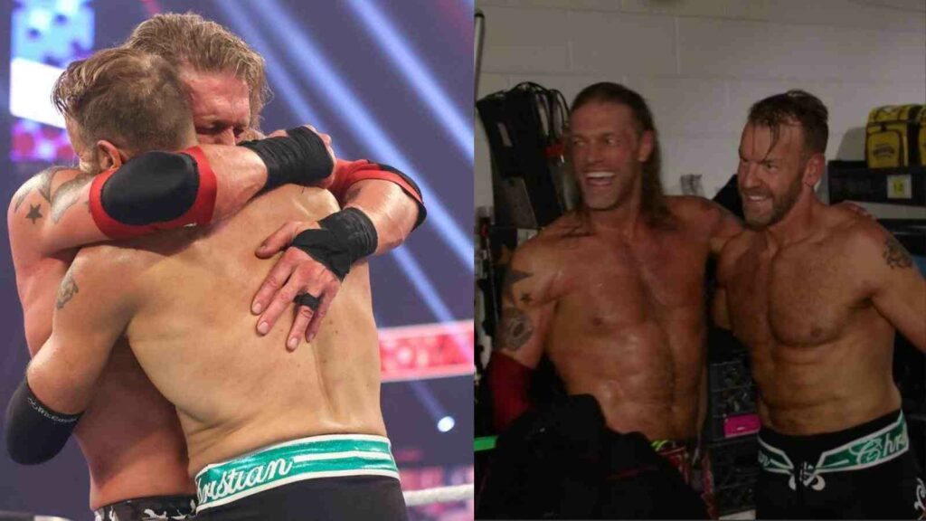 Edge and Christian Cage at the Royal Rumble and at the Backstage after Edge won the Rumble