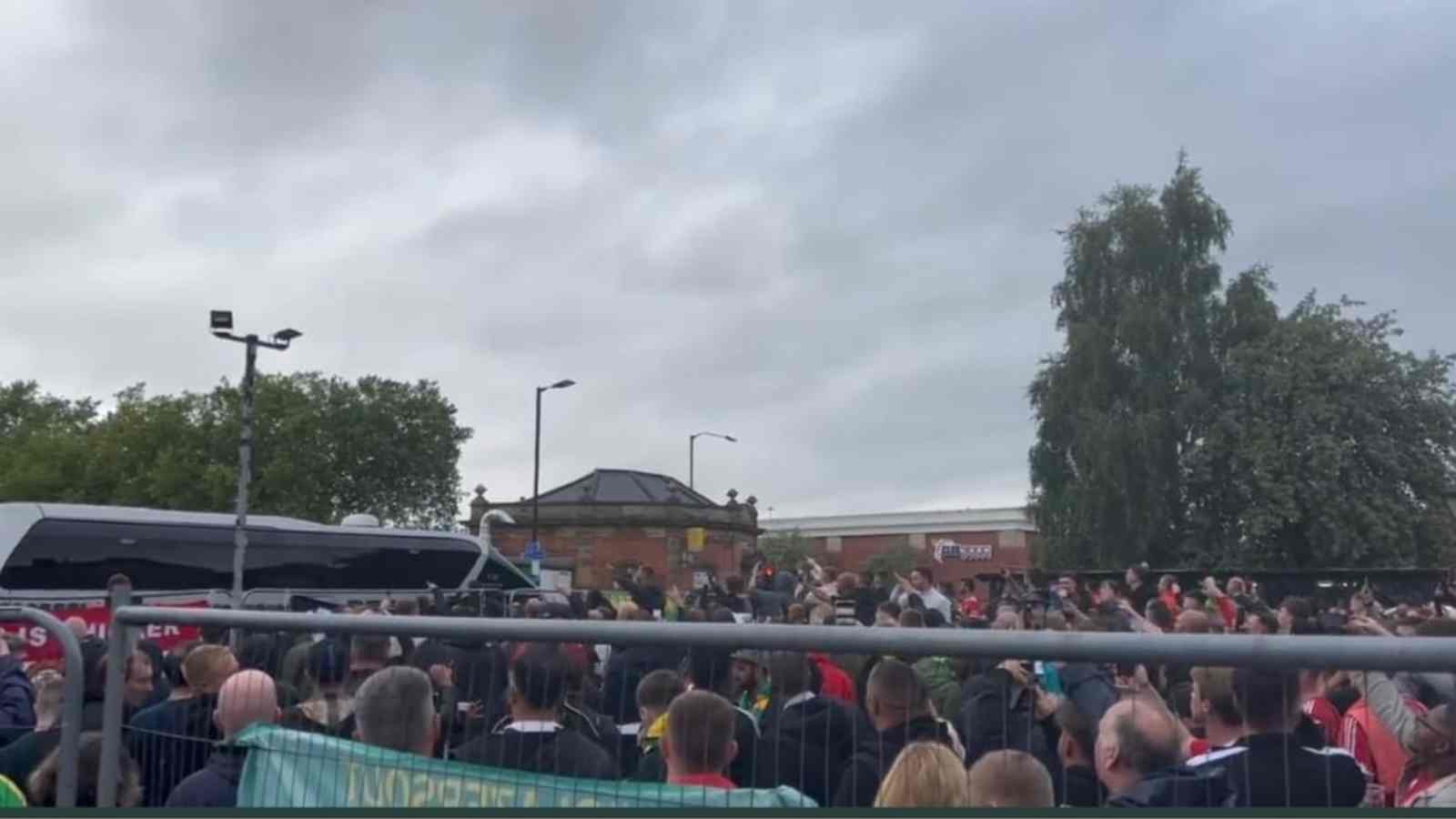 WATCH: Manchester United fans throw beer cans at Liverpool coach with chants of ‘murderers’