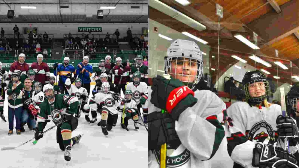 Erick Haula and Nick Leddy spend time with Minnesota Special Hockey team