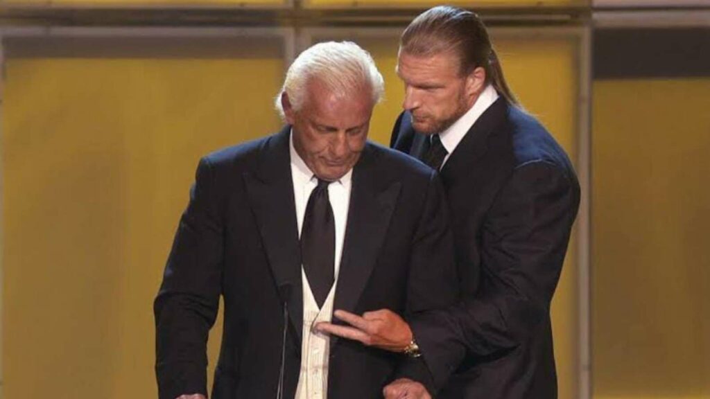 Triple H and Ric Flair during Ric'S WWE Hall of Fame induction in 2008