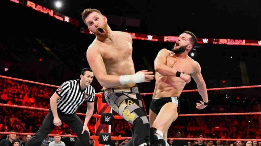 Finn Balor wrestling in WWE in a match against Sami Zayn on RAW in 2021