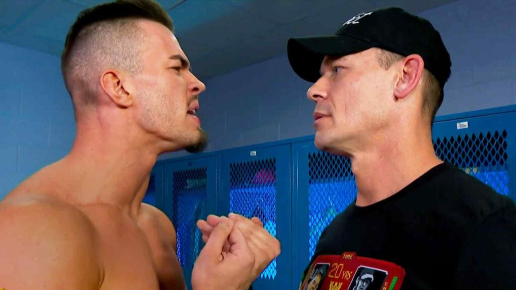 John Cena and Theory on Cena's 20th anniversary celebration on RAW