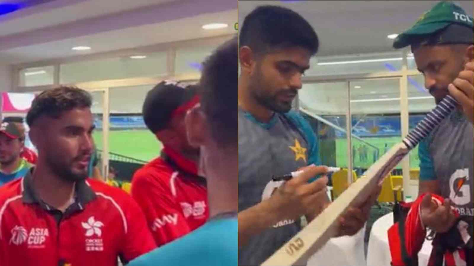 WATCH: “Selfies, autographs and chats”- Babar Azam, Shadab Khan and other Pakistani players visit Hong Kong dressing room after match