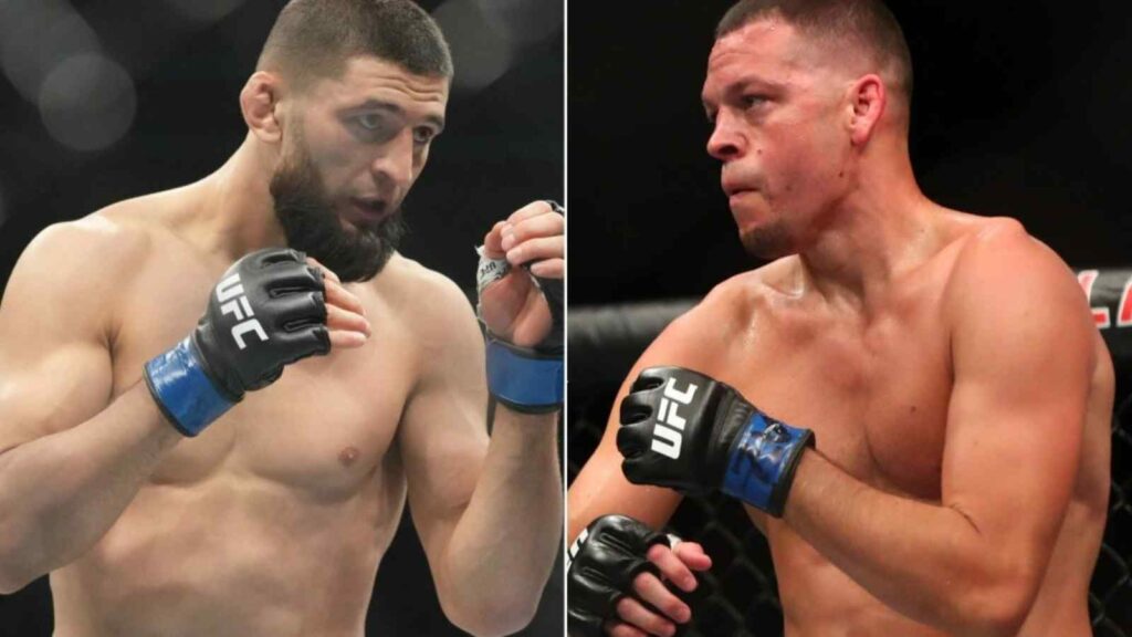 Khamzat Chimaev (L) and Nate Diaz (R)