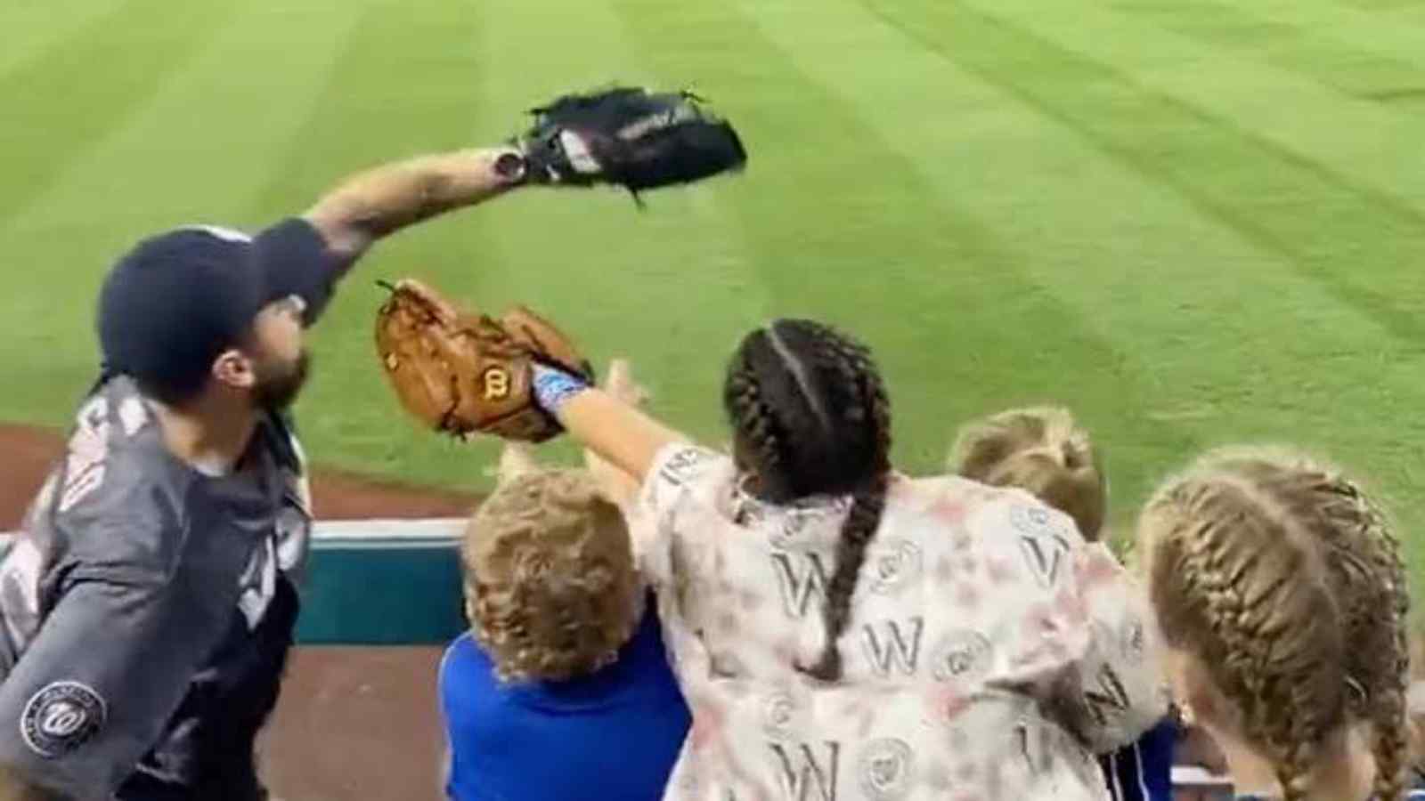 WATCH: “What a d**k”- Grown-up MLB fan stealing baseball from gullible young kids in Washington Nationals game