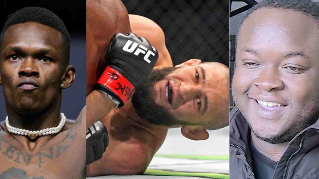 Israel Adesanya (L), Khamzat Chimaev (C) and David Adesanya (R)