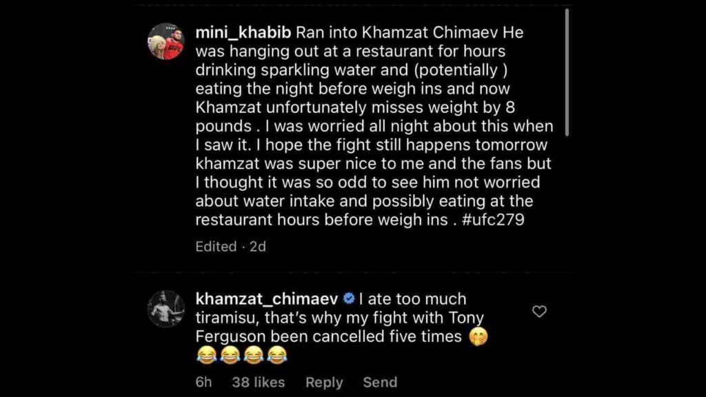 Mini Khabib's post about Khamzat Chimaev