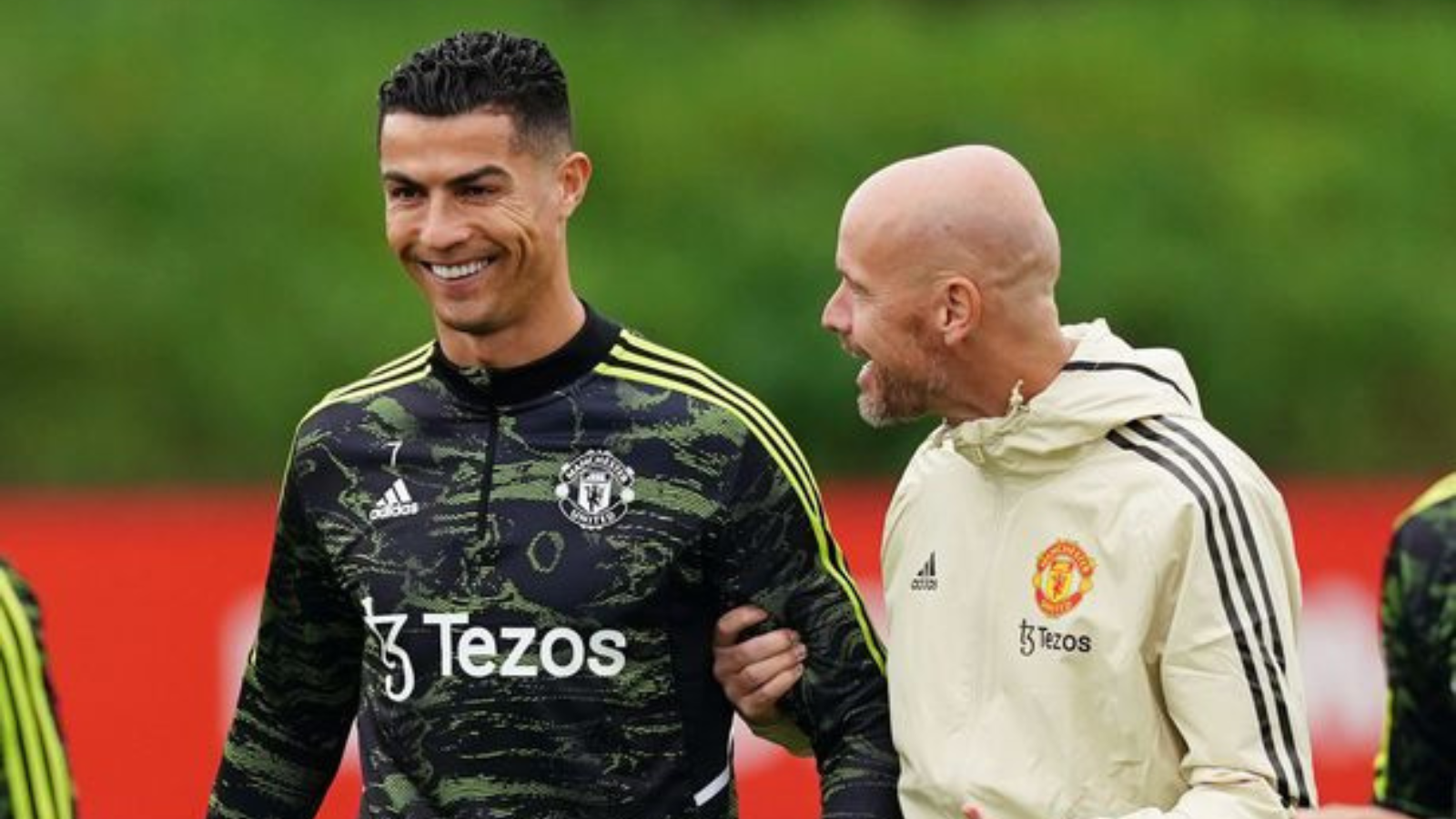 WATCH: Cristiano Ronaldo and Manchester United’s coach Erik ten Hag share a laugh during practice