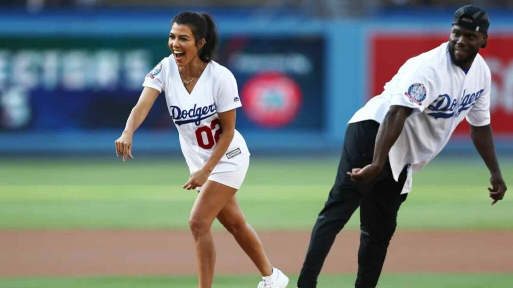 Kevin Hart and Kourtney Kardashian at Dodgers Stadium 