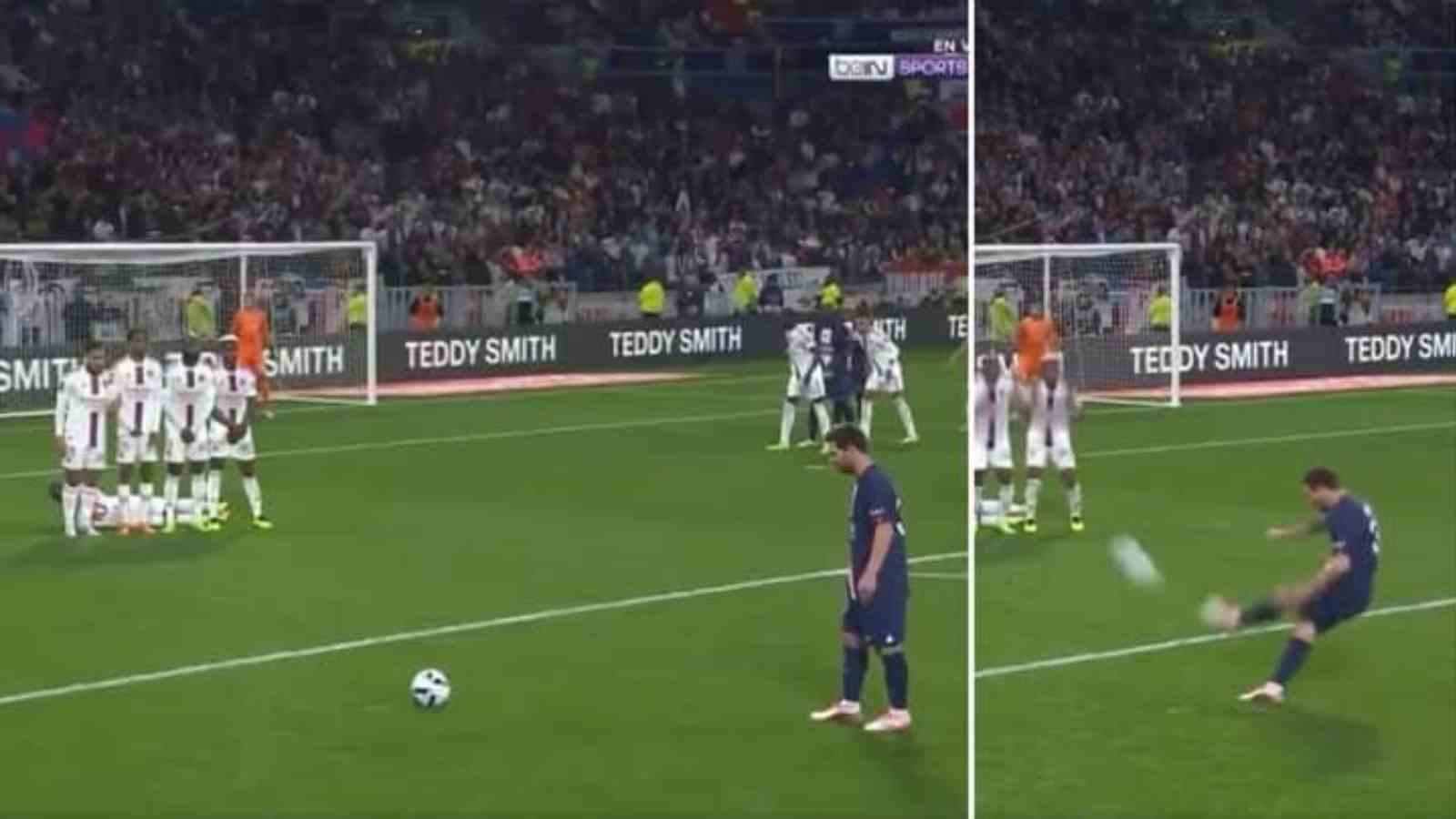 Amazing Camera Angle of Messi’s Freekick vs Lyon Looked Like FIFA 23 Footage!