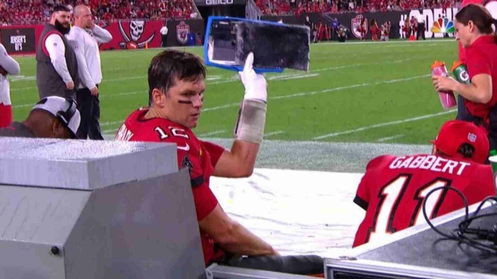 Tom Brady throws a tablet in anger