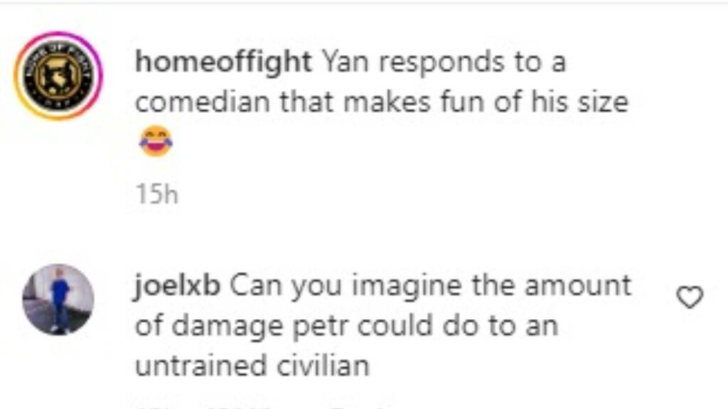 A reply on the post which showcases Petr Yan's fantastic comeback