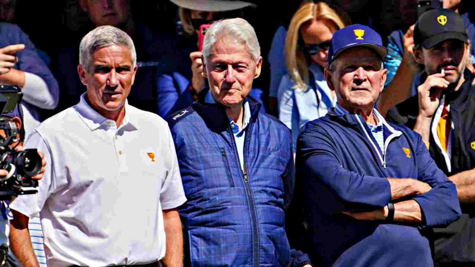 “War Criminals at a PGA Tournament”: Twitter fumes as George W. Bush and Bill Clinton attending ‘Presidents’ Cup