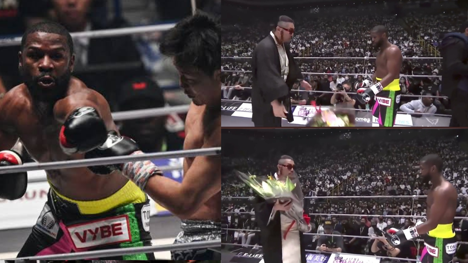 DISRESPECT! Japanese host throws flowers at Floyd Mayweather before an exhibition fight against Mikuru Asakura