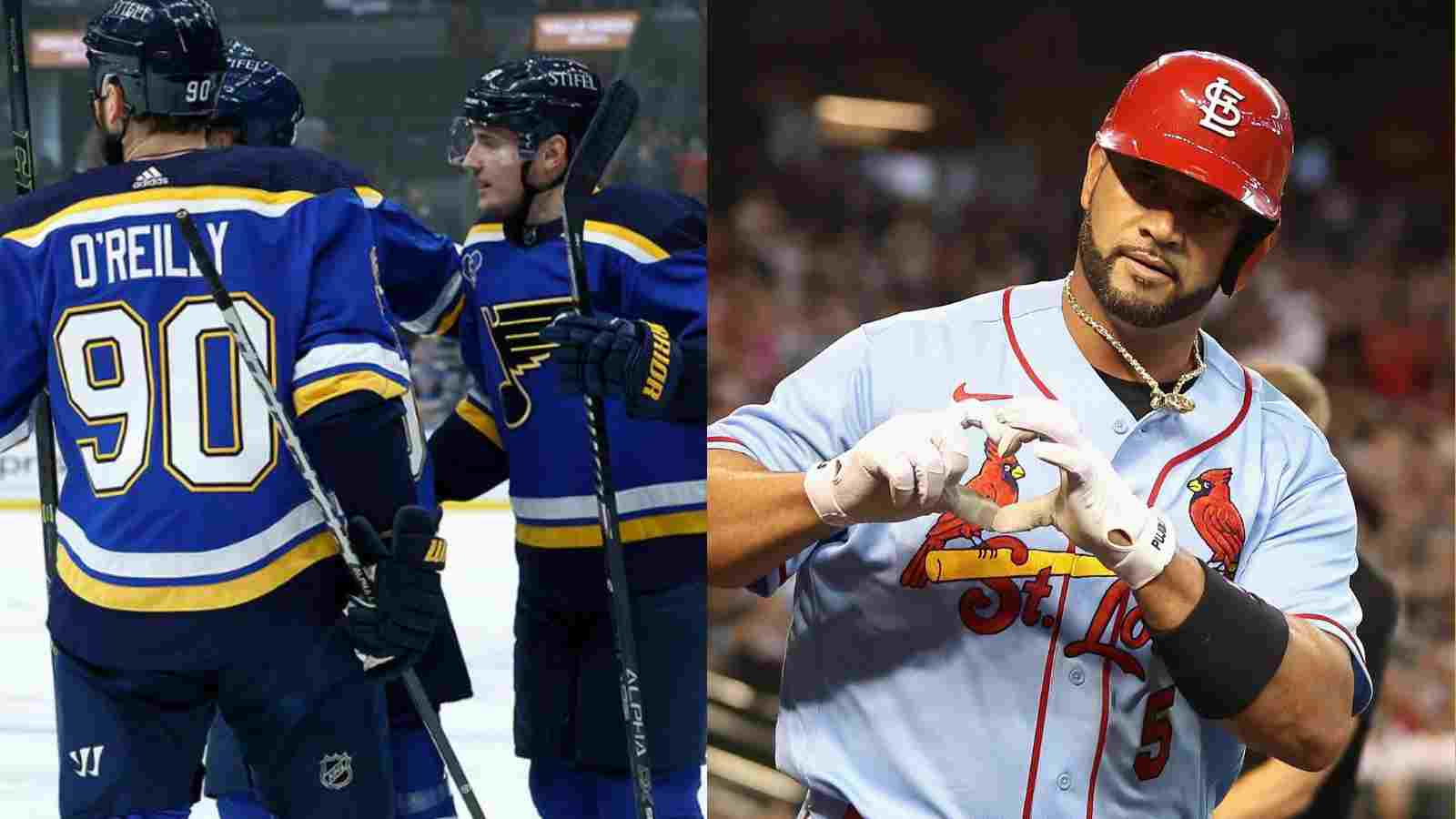 Tapping sound echoes throughout St. Louis Blues ice as team congratulates Albert Pujols for hitting 700th career home run