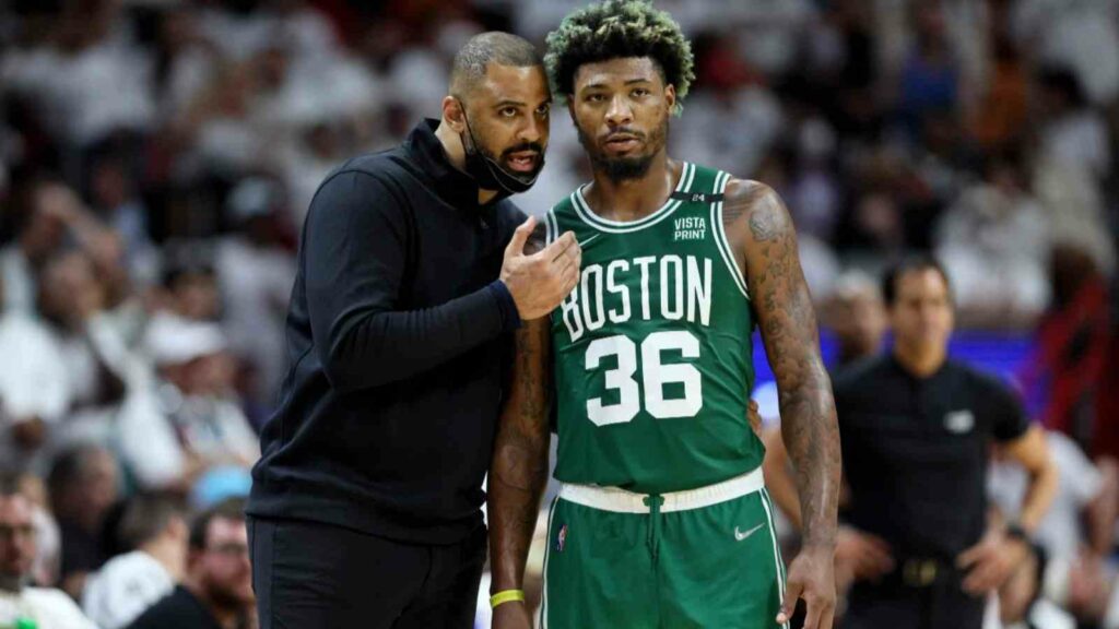 Ime Udoka and Marcus Smart