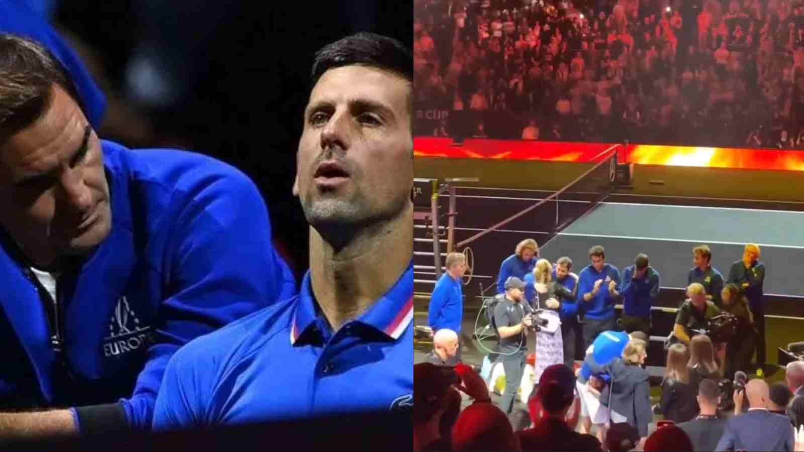 WATCH: Novak Djokovic gets emotional seeing Roger Federer spend the final moments of his legendary career with his family