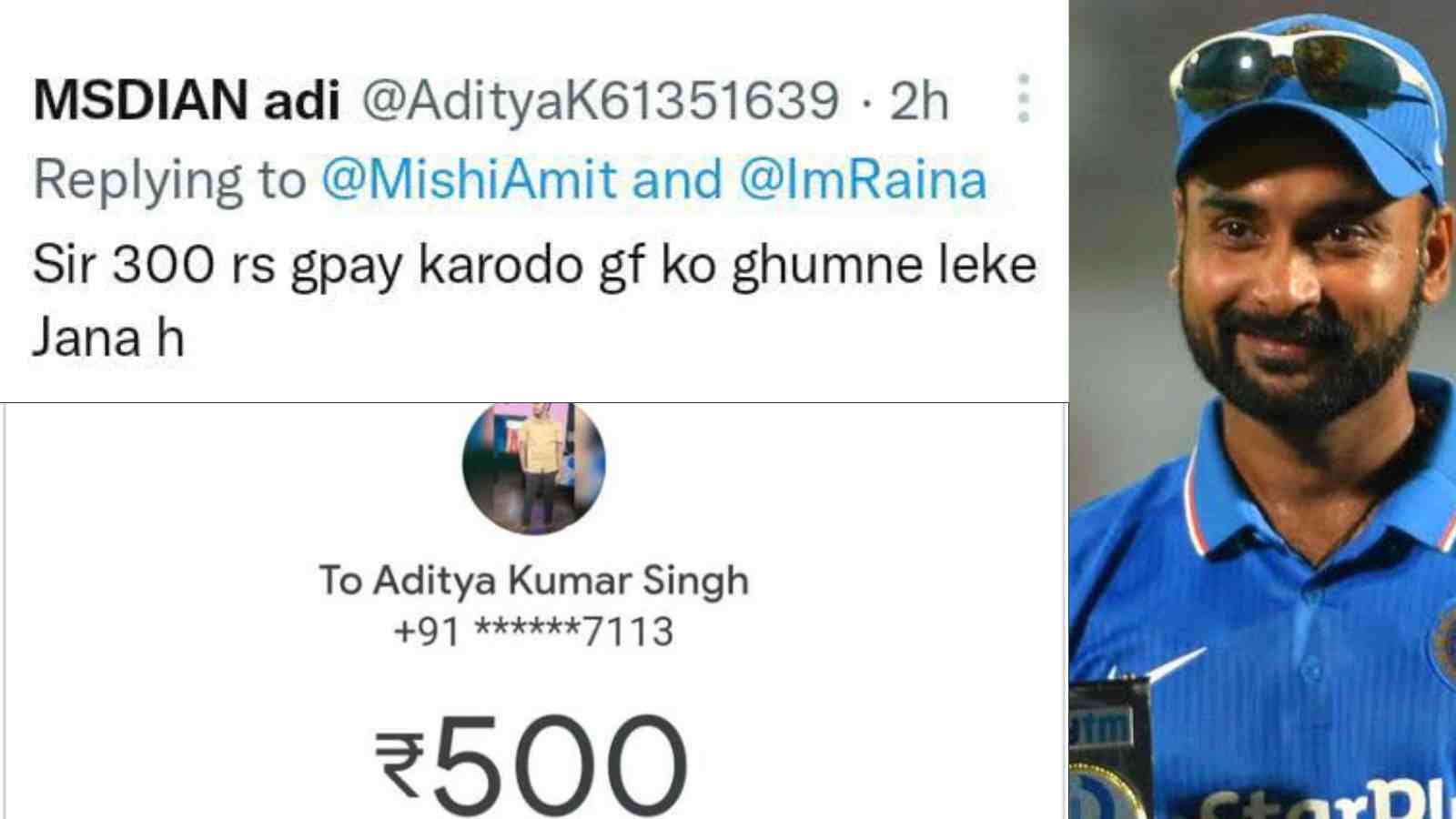 Twitter user asks Amit Mishra for Rs 300 to take his girlfriend on date; cricketer sends Rs 500 instead