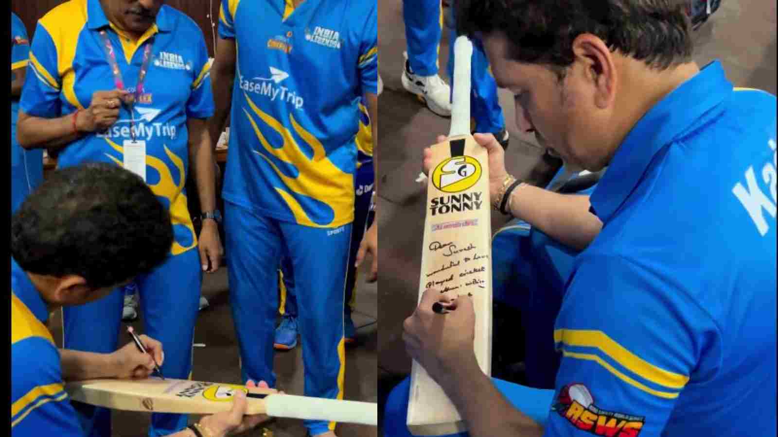 WATCH: Sachin Tendulkar autographs Suresh Raina’s bat after clinching the Road Safety World Series 2022 trophy