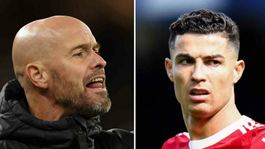 Cristiano Ronaldo and Eric Ten Hag of Manchester United