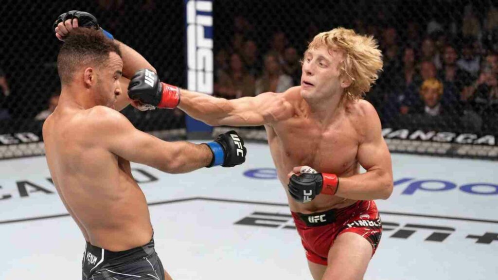 Paddy Pimblett (R) in action against Jordan Leavitt (L) in July