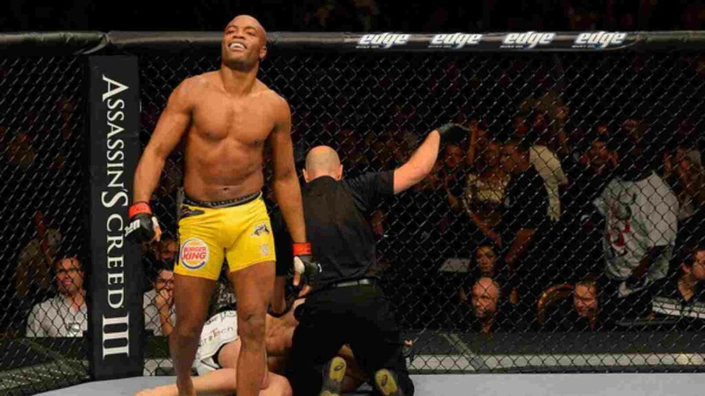 Tyron Woodley proclaimed Anderson Silva (standing) as his GOAT