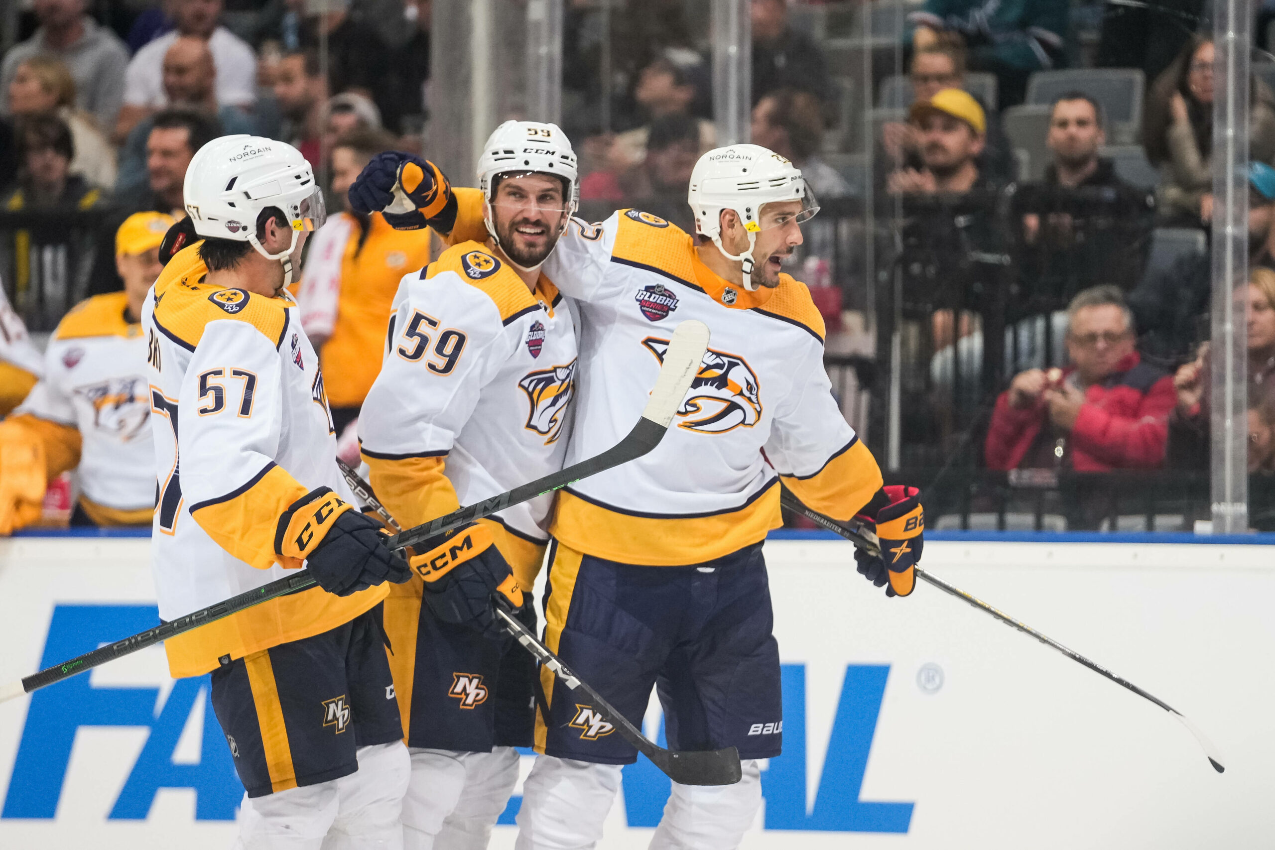 Nashville Predators groove to their victory song against the Sharks