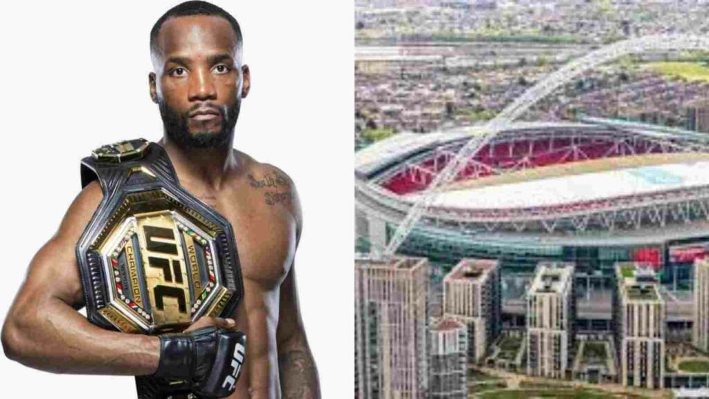 Leon Edwards (L) and Wembley Stadium (R) in London, where the fight is deemed to happen