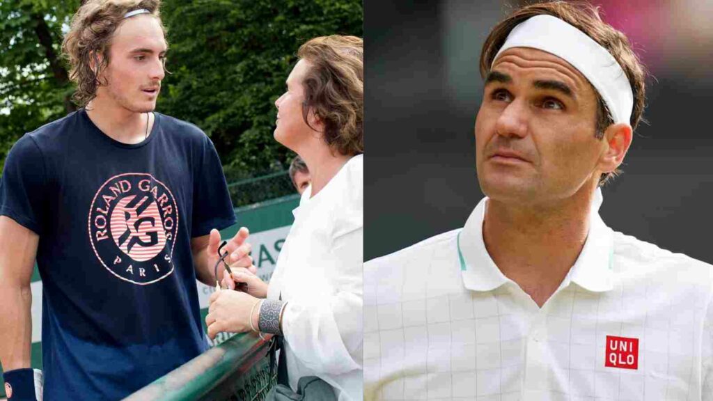 Stefanos Tsitsipas, his mom and Roger Federer