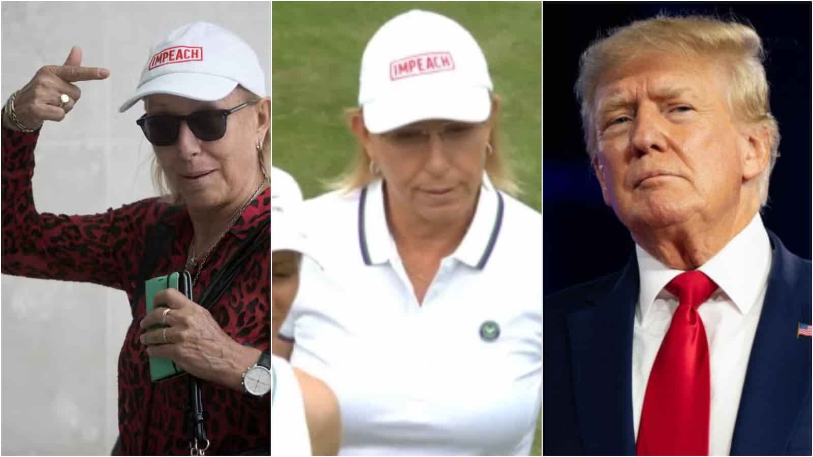 Martina Navratilova was asked by Wimbledon to take off her cap with the words “IMPEACH” as she took a dig at then-President Donald Trump