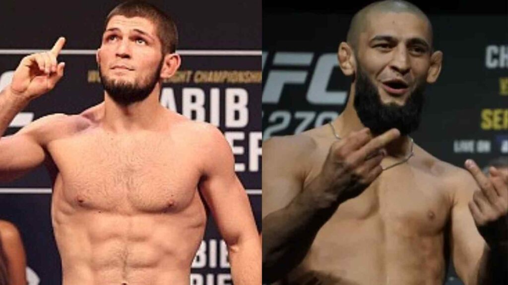 Jokes come at both Khabib Nurmagomedov (L) and Khamzat Chimaev's (R) expense