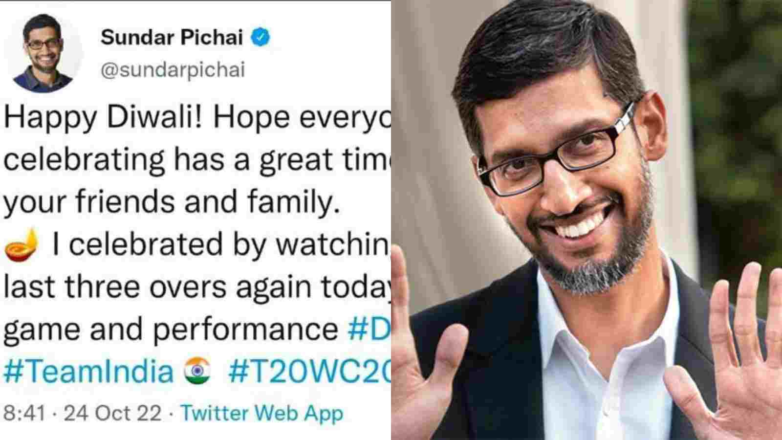 “Sundar jawab,” Google CEO Sundar Pichai celebrates Diwali by watching the “last three overs” of IND vs PAK and gives an epic reply to Pakistani troll