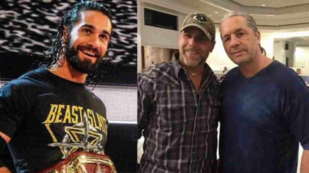 Seth Rollins and Shawn Michaels with Bret Hart.