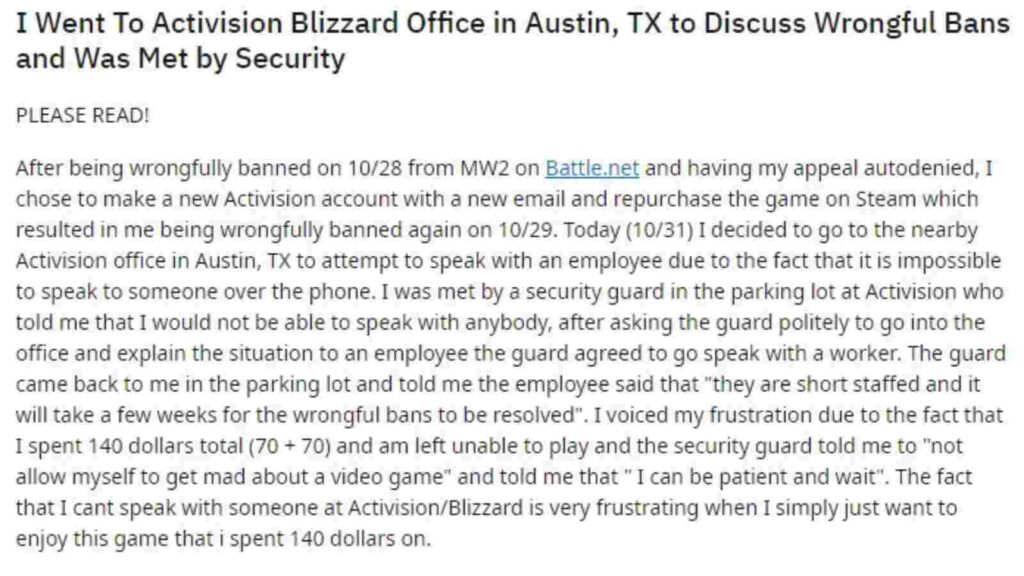 Call of Duty: Modern Warfare 2 Players are Visiting Activision Offices to Try to Get Updates on their Fake Ban Status