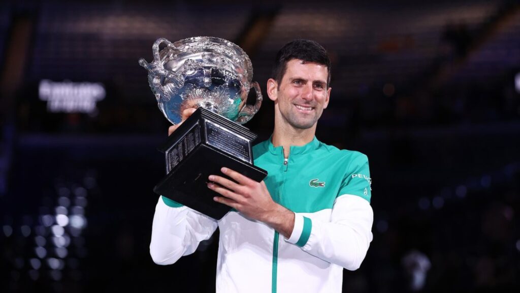 Novak Djokovic with Australian Open Trophy