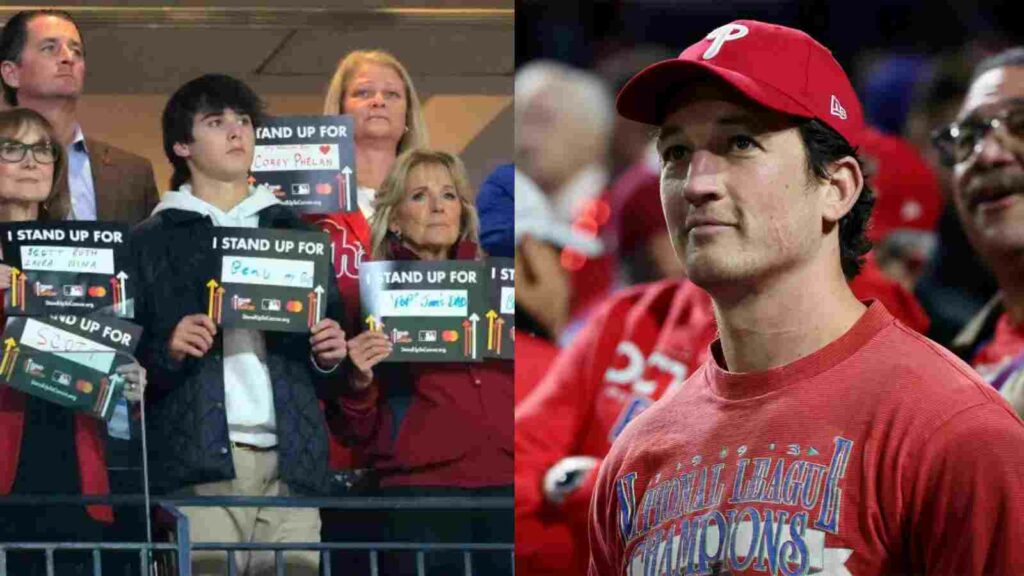 WS Game 4- Jill Biden and Miles Teller