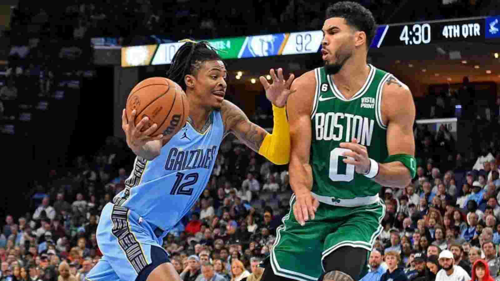 “He tried to do that Dame sh*t” Fans react as Ja Morant miserably FAILS to distract Jayson Tatum mid-game as Celtics overcome Grizzlies