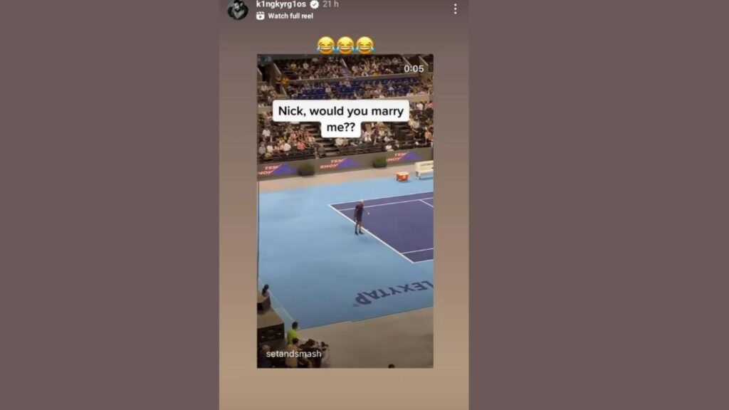 Nick Kyrgios reacted to the incident on his Instagram stories