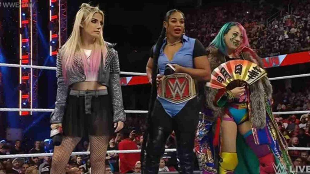 Alexa Bliss with Bianca Belair and Asuka on an edition of RAW (Image Credits- 411 Mania)