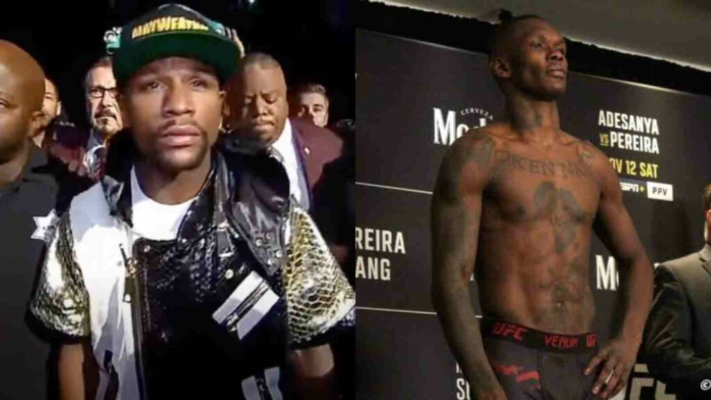 Israel Adesanya (R), Floyd Mayweather (L)