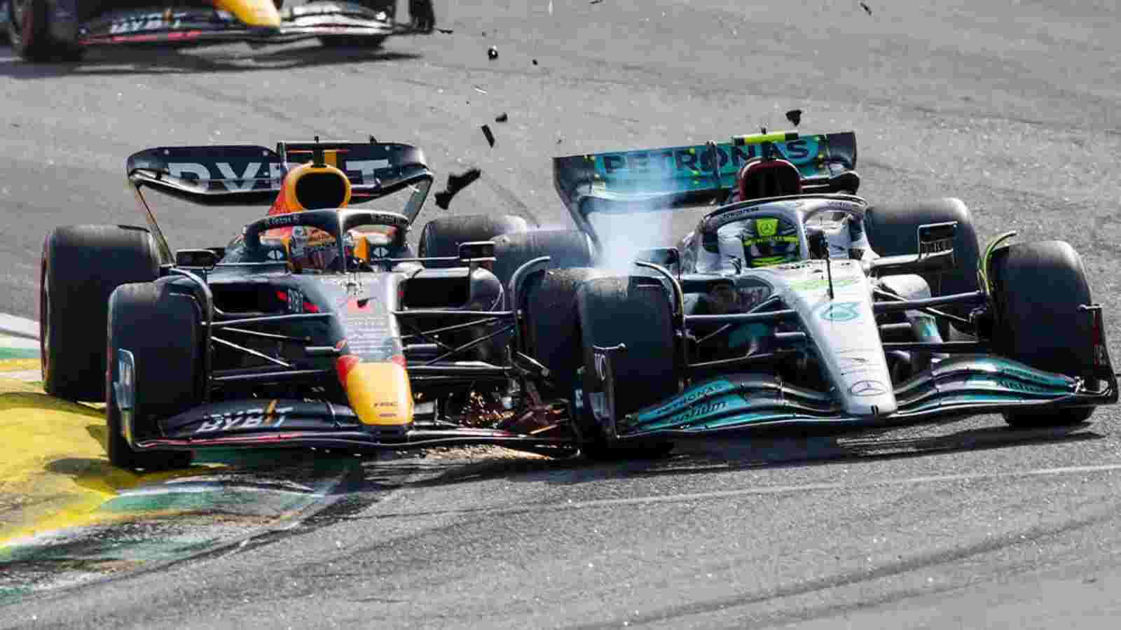 Max Verstappen and Lewis Hamilton crash at Interlagos 